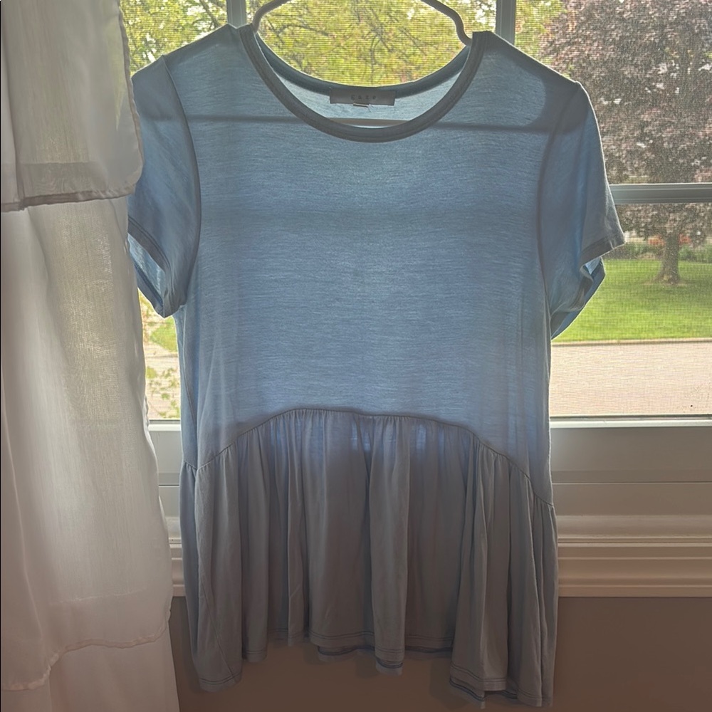Gaze Blue Peplum Blouse with Pleated Design